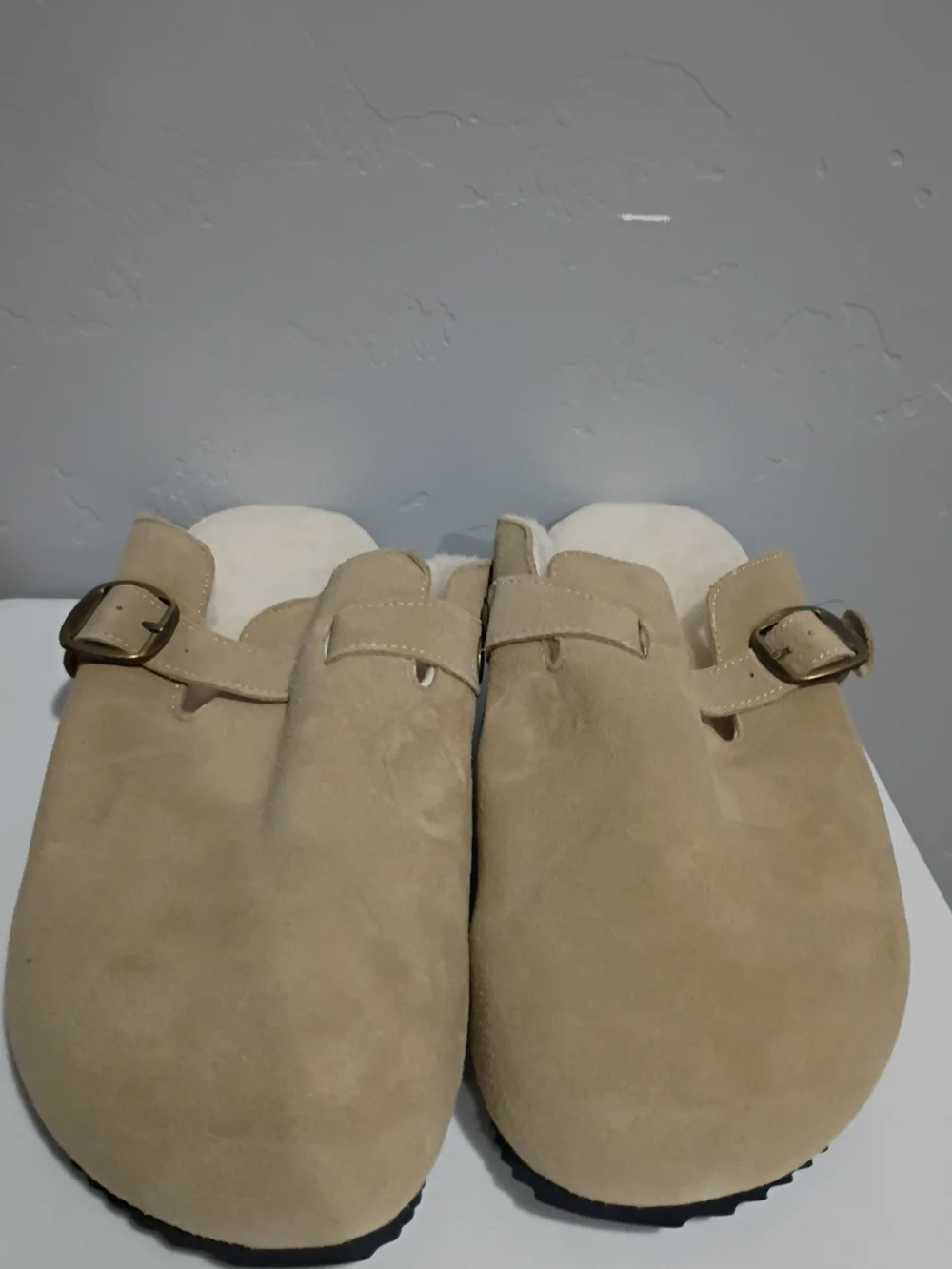 Men's Suede Slip-On Clog with Shearling Lining - Tan